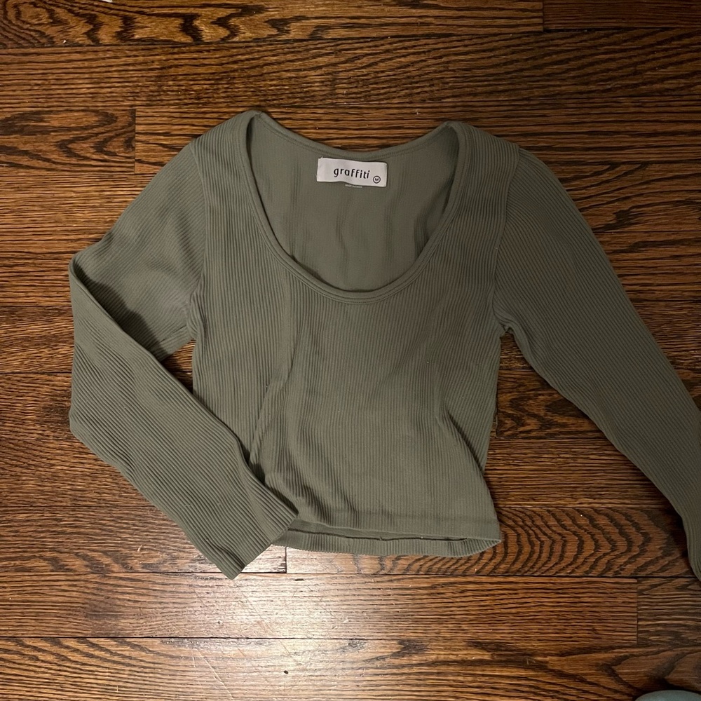 Army Green Long Sleeve Fitted Top